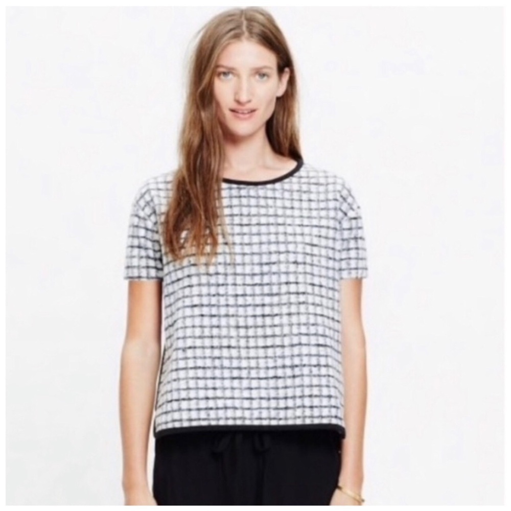 MADEWELL Academia Preppy Brushed Window Pane Wool Blend Top Size M
